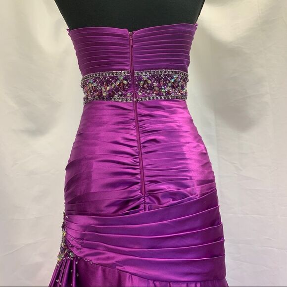Purple sweetheart neckline rhinestone sequin beaded prom ball gown dress Sz 6 - Picture 6 of 15